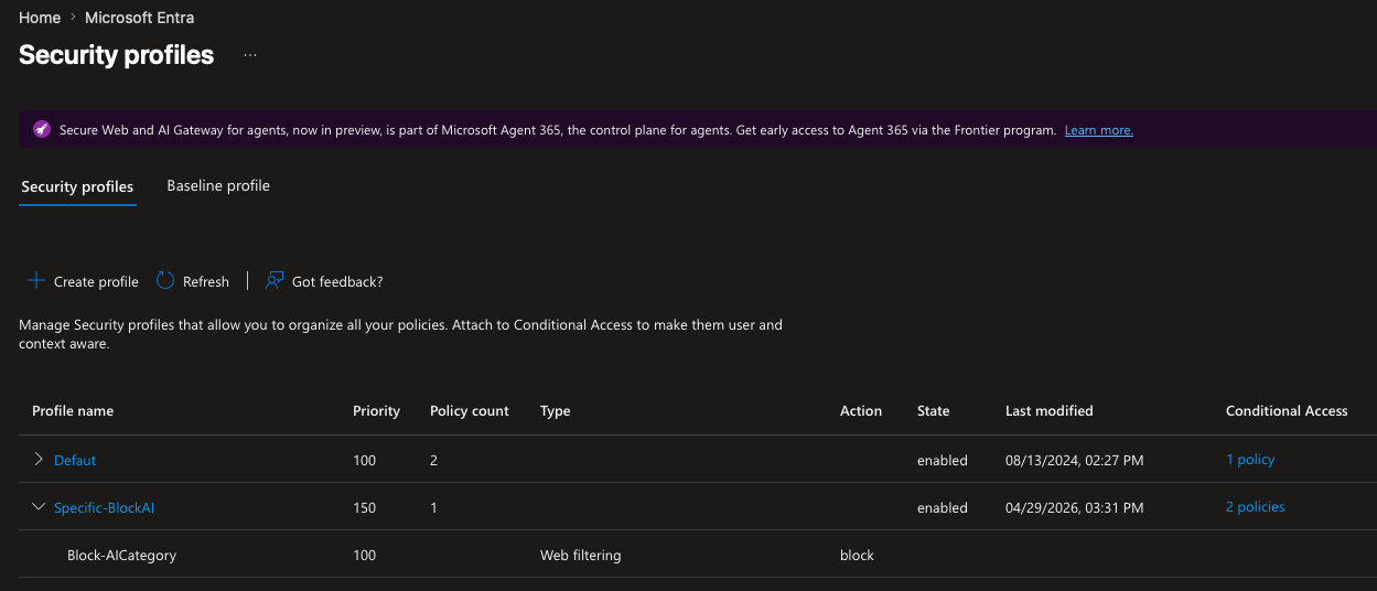 EIA: Security Profile / Filtering Profile Konfiguration - Schritt 2