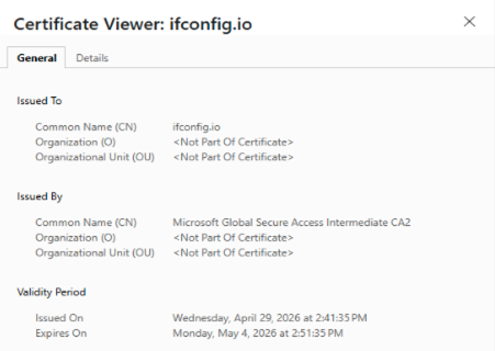 TLS-Inspektion aktiv: EIA-CA als Aussteller im Browser-Zertifikat