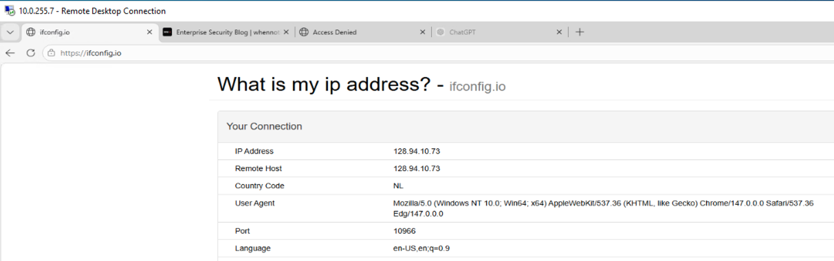 Ausgehende IP via EIA EFP: Microsoft SSE IP-Adresse