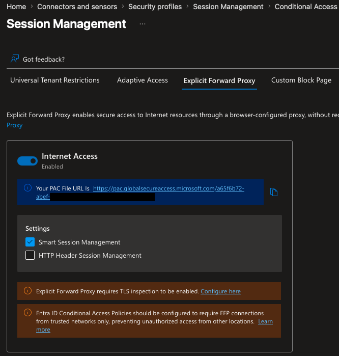 EIA: PAC-File URL im Entra Admin Center